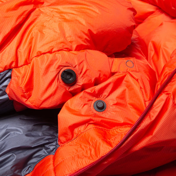 Mountain Equipment - Kryos - Saco de dormir de plumas - Cardinal Orange |  Regular - Body Size: 185 cm - Zip: Left